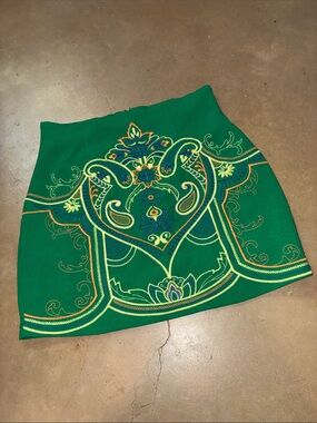 Vintage Flying Tomato Green Embroidered pattern Mini Skirt